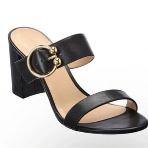 Stuart Weitzman Women’s Belinda 75 Leather 3” Heel Slide Sandal Black Size 6 NEW